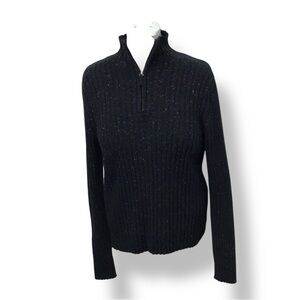 Pria Women’s 1/4 Zip Turtleneck Ribbed Pullover Sweater, Black Granite, size XL